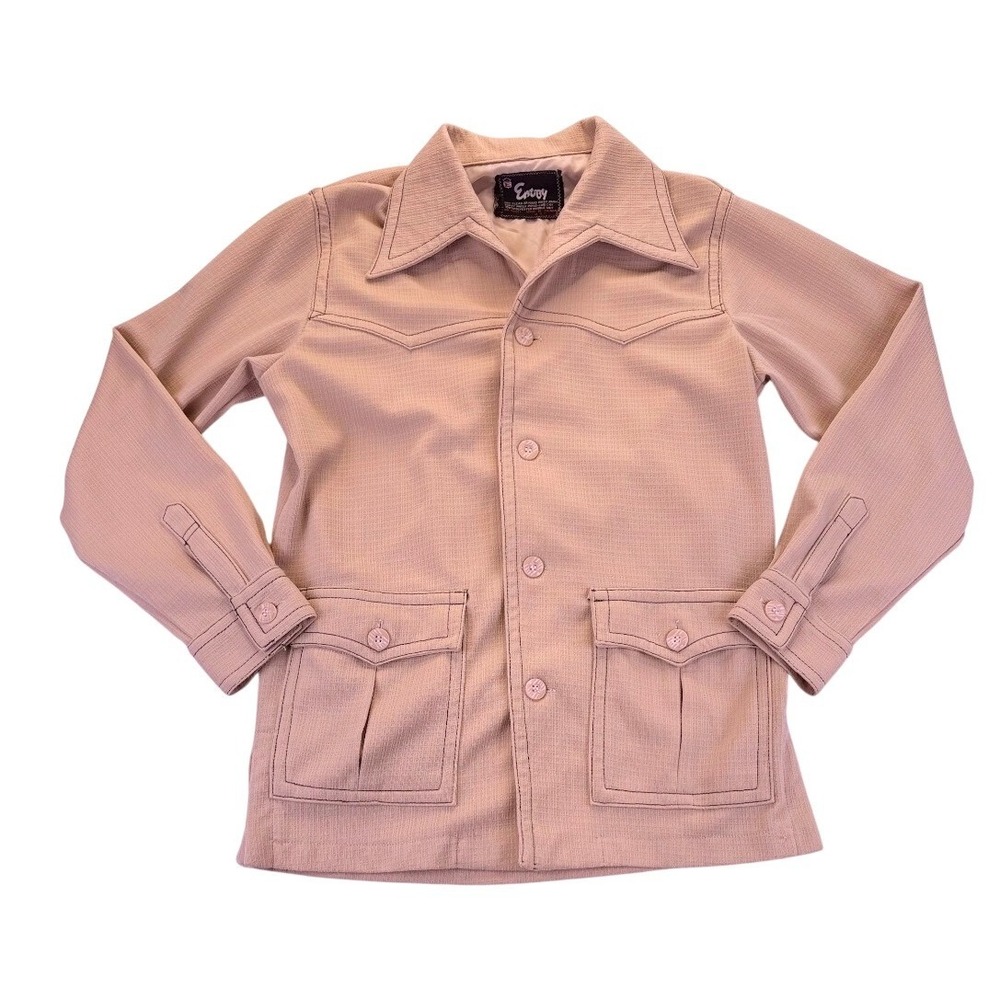 Vintage 70s Envoy Men's Tan Western Yoke Disco Leisure Jacket M/L* Rockabilly